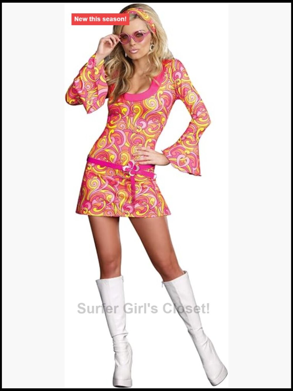 70s Disco Go Go Dancer Costume Psychedelic Bell Sleeve Dress